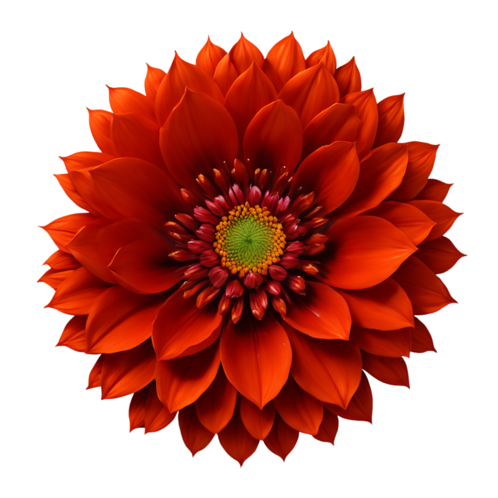 AI Generative red dahlia flower isolated on transparent background PNG image