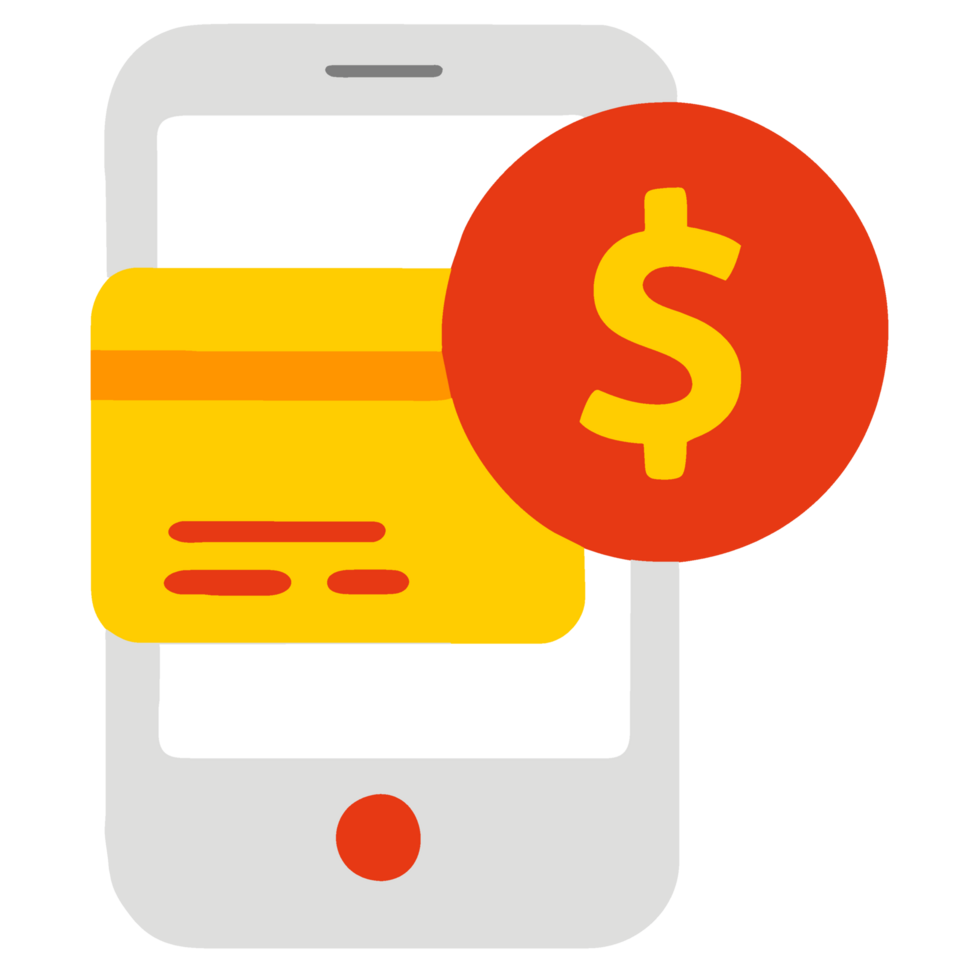 Mobile payment with credit card and dollar icons, flat icon png