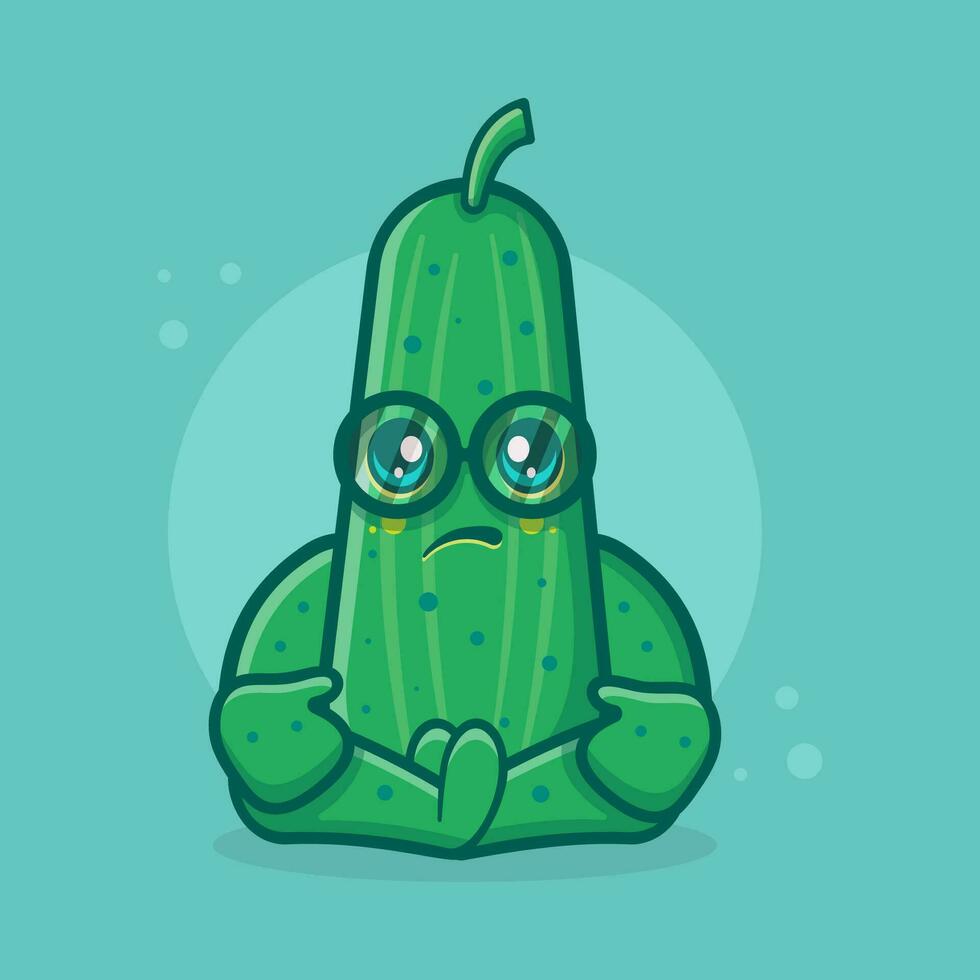 kawaii cucumber character mascot with sad expression isolated cartoon in flat style design vector