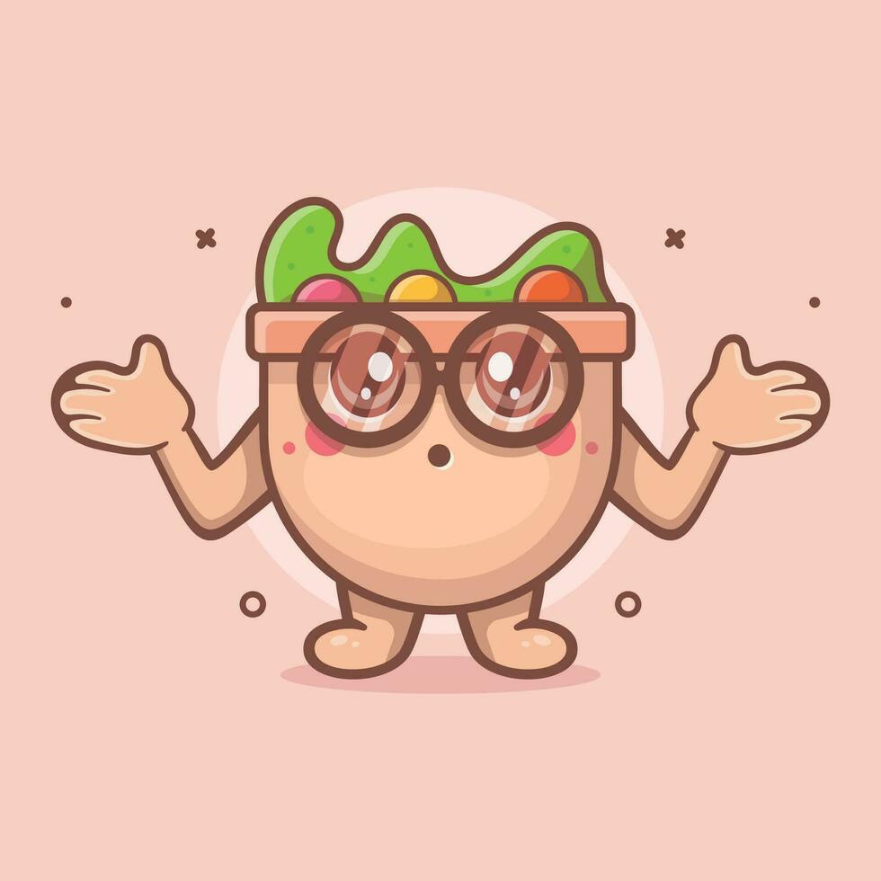 kawaii ensalada comida personaje mascota con confuso gesto aislado dibujos animados en plano estilo diseño vector