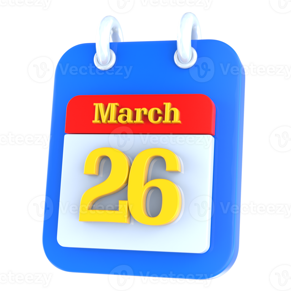 March calendar 3d icon day 26 png