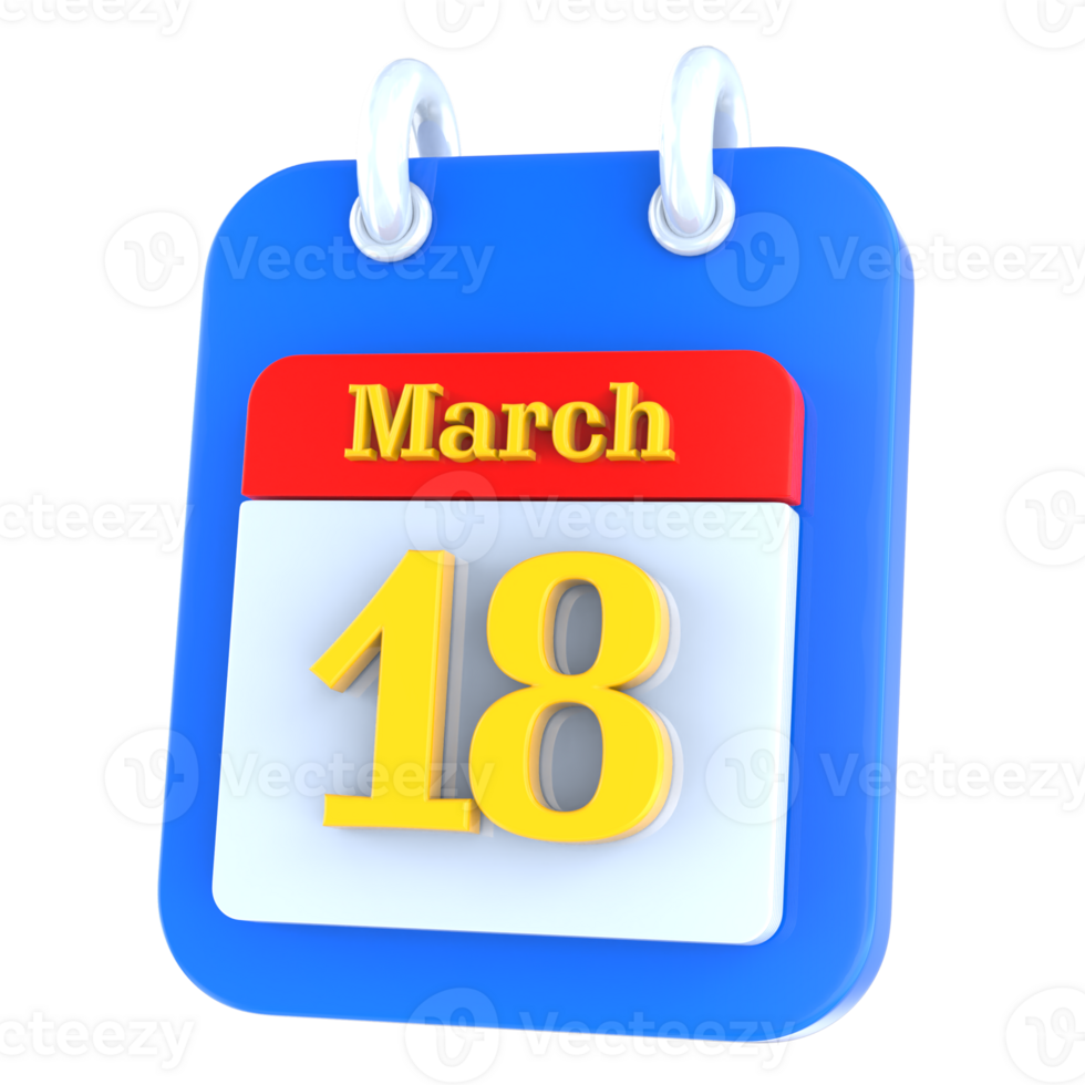 March calendar 3d icon day 18 png