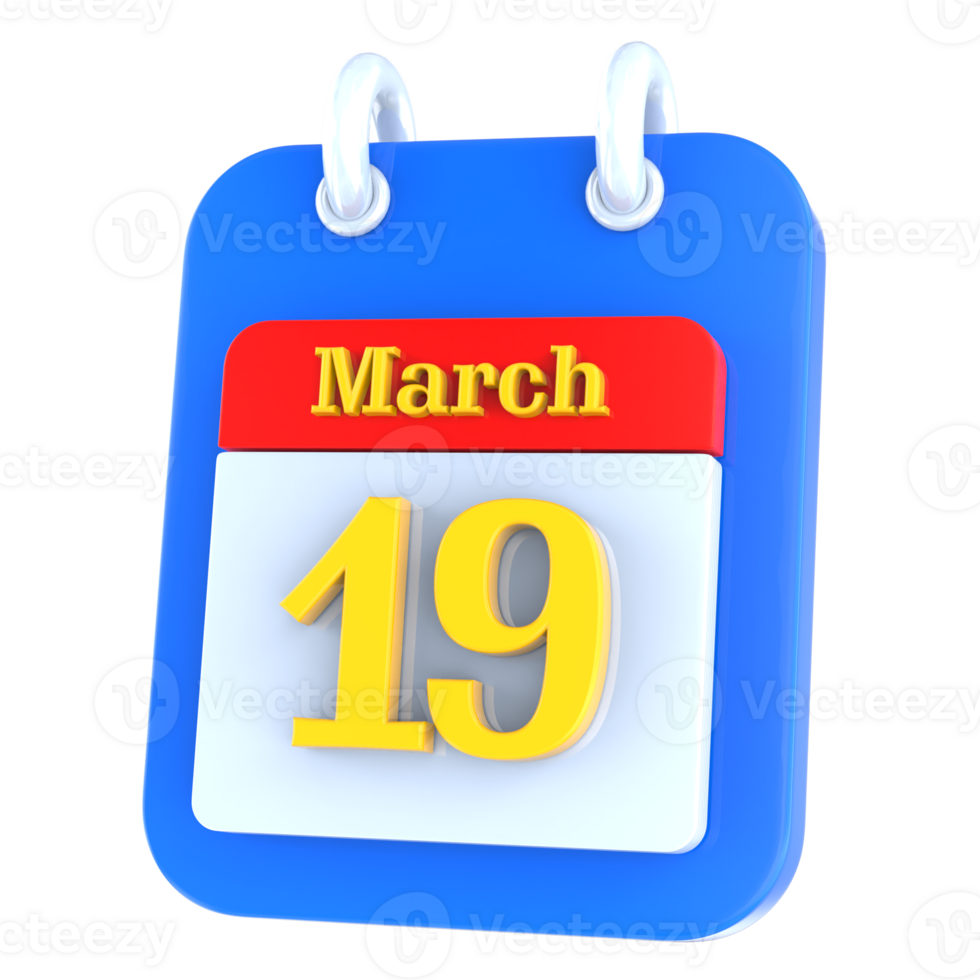 March calendar 3d icon day 19 png