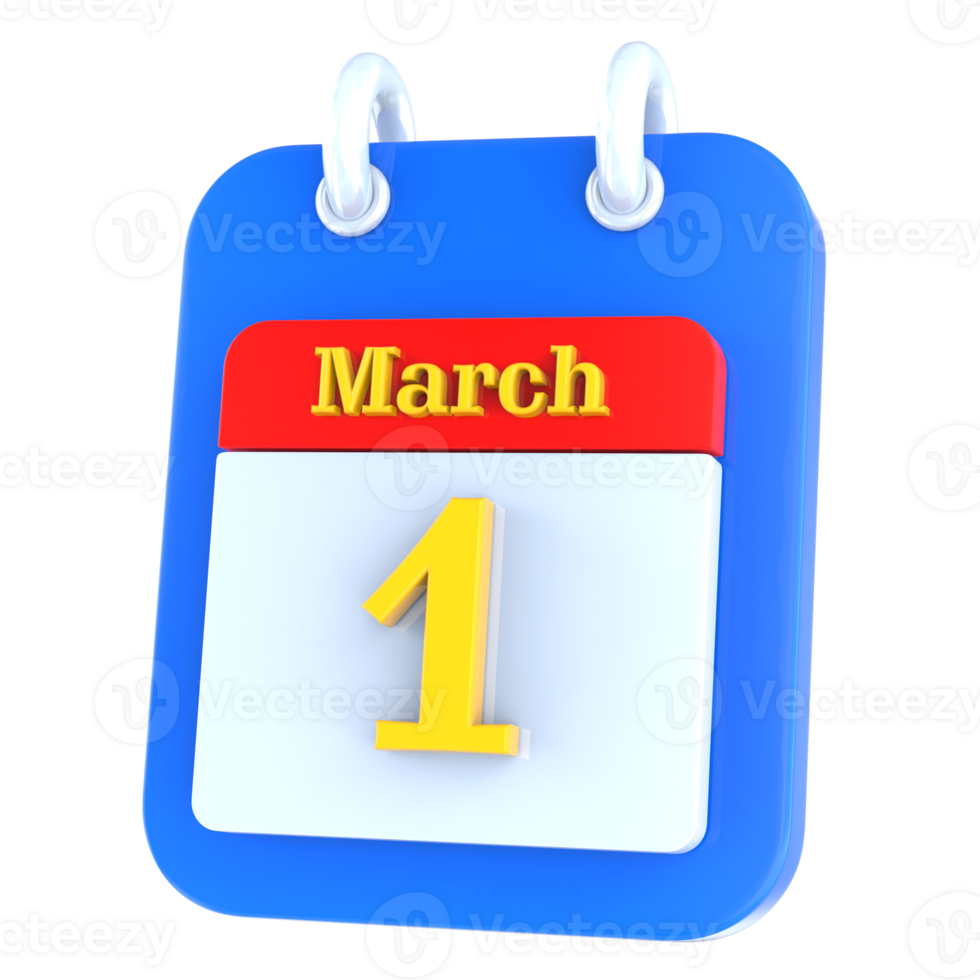 March calendar 3d icon day 1 png
