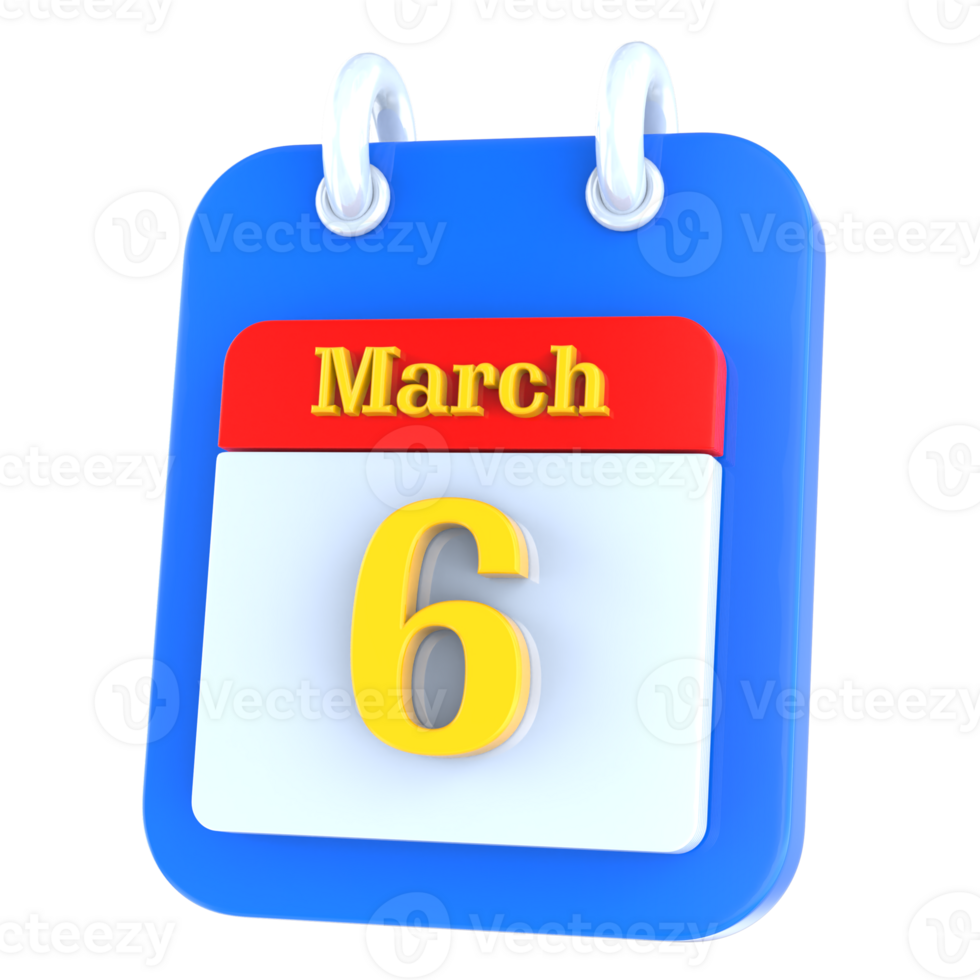March calendar 3d icon day 6 png
