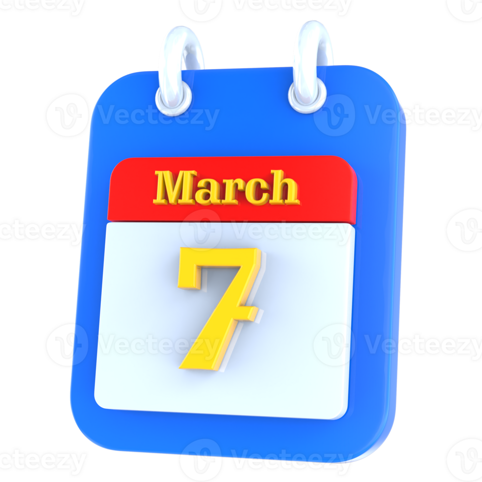marzo calendario 3d icono día 7 7 png