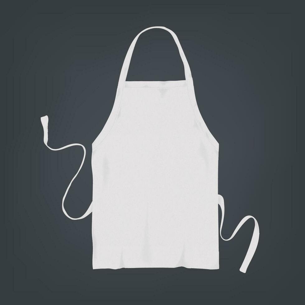 realista blanco cocina delantal. vector ilustración en oscuro antecedentes.