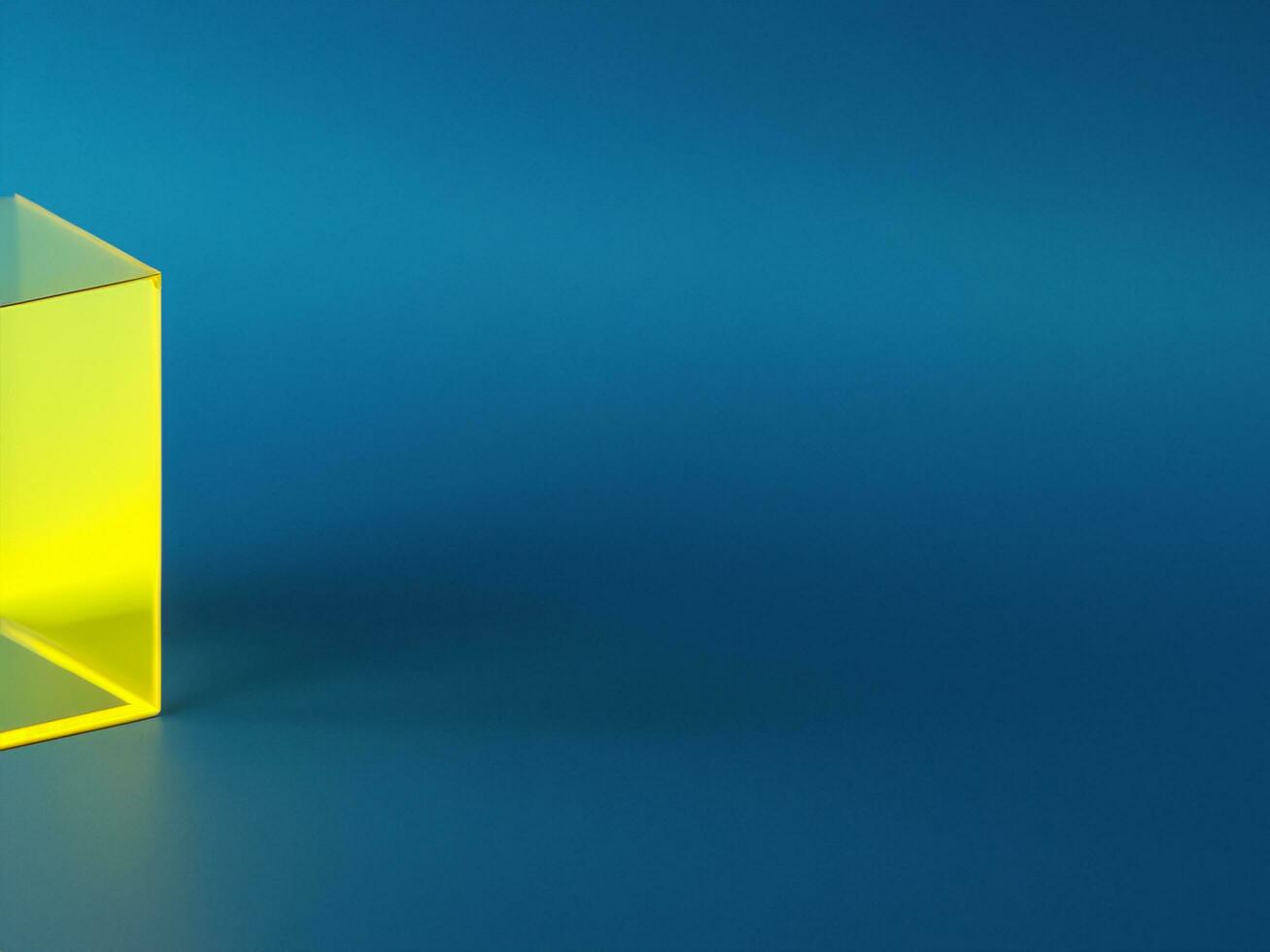 gold cube isolated on blue background. photo