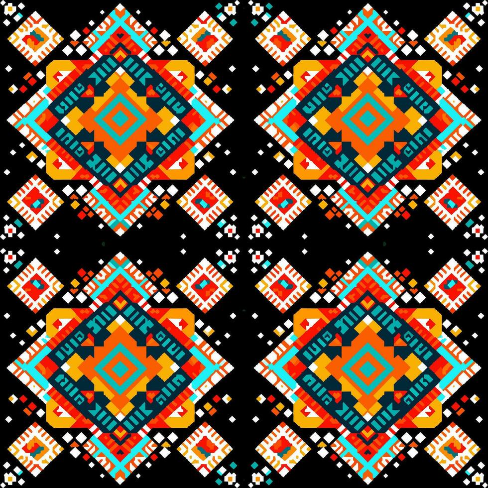 Geometric ethnic pattern. Pixel pattern. Design for clothing, fabric, background, wallpaper, wrapping, batik. Knitwear, Embroidery style. Aztec geometric art ornament print.Vector illustration vector
