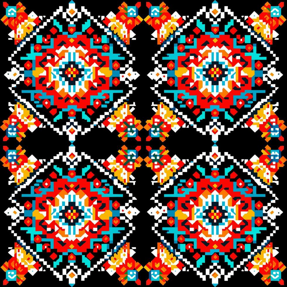 Geometric ethnic pattern. Pixel pattern. Design for clothing, fabric, background, wallpaper, wrapping, batik. Knitwear, Embroidery style. Aztec geometric art ornament print.Vector illustration vector