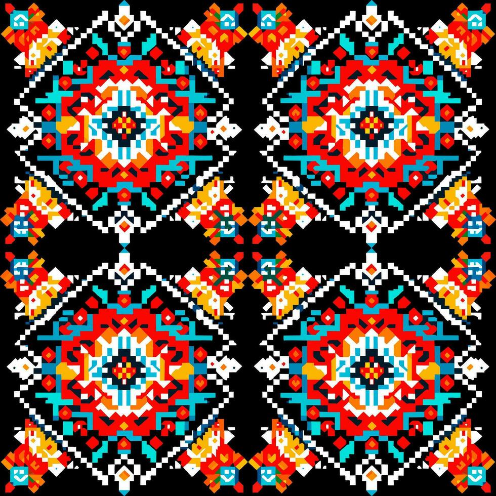Geometric ethnic pattern. Pixel pattern. Design for clothing, fabric, background, wallpaper, wrapping, batik. Knitwear, Embroidery style. Aztec geometric art ornament print.Vector illustration vector