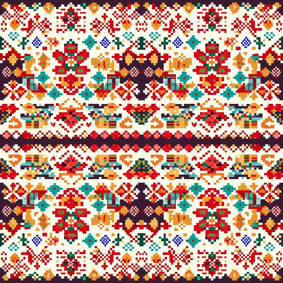Geometric ethnic pattern, Cross Stitch, Pixel pattern, Design for clothing, fabric, background, wallpaper, wrapping, batik, Knitwear, Embroidery style, Aztec geometric art ornament print vector