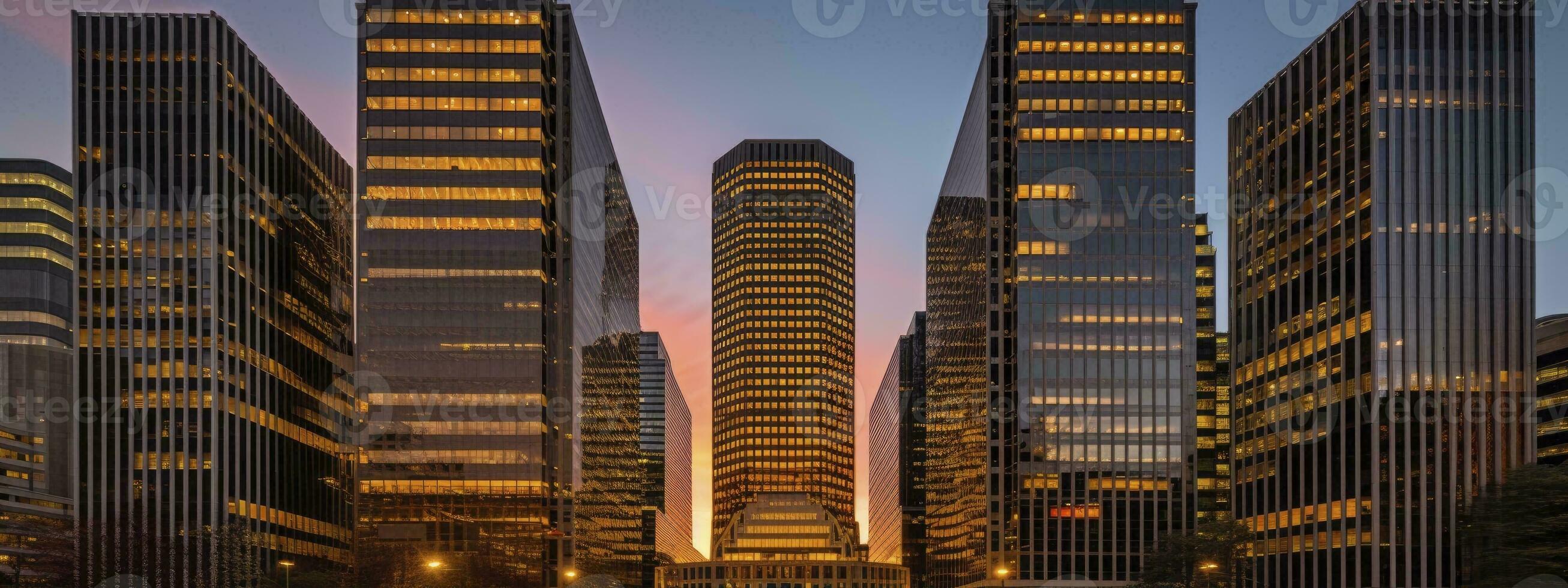 Central Business District, Office building low angle photography, generative ai photo