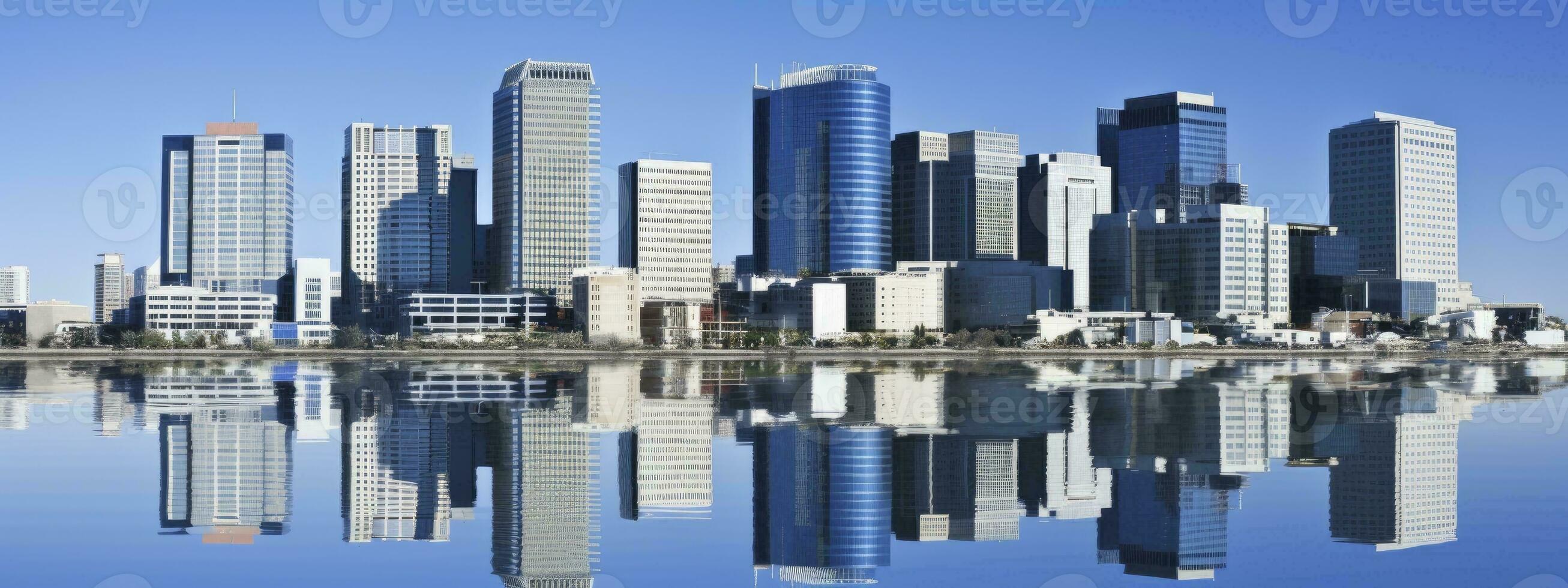 Central Business District, Office building low angle photography, generative ai photo