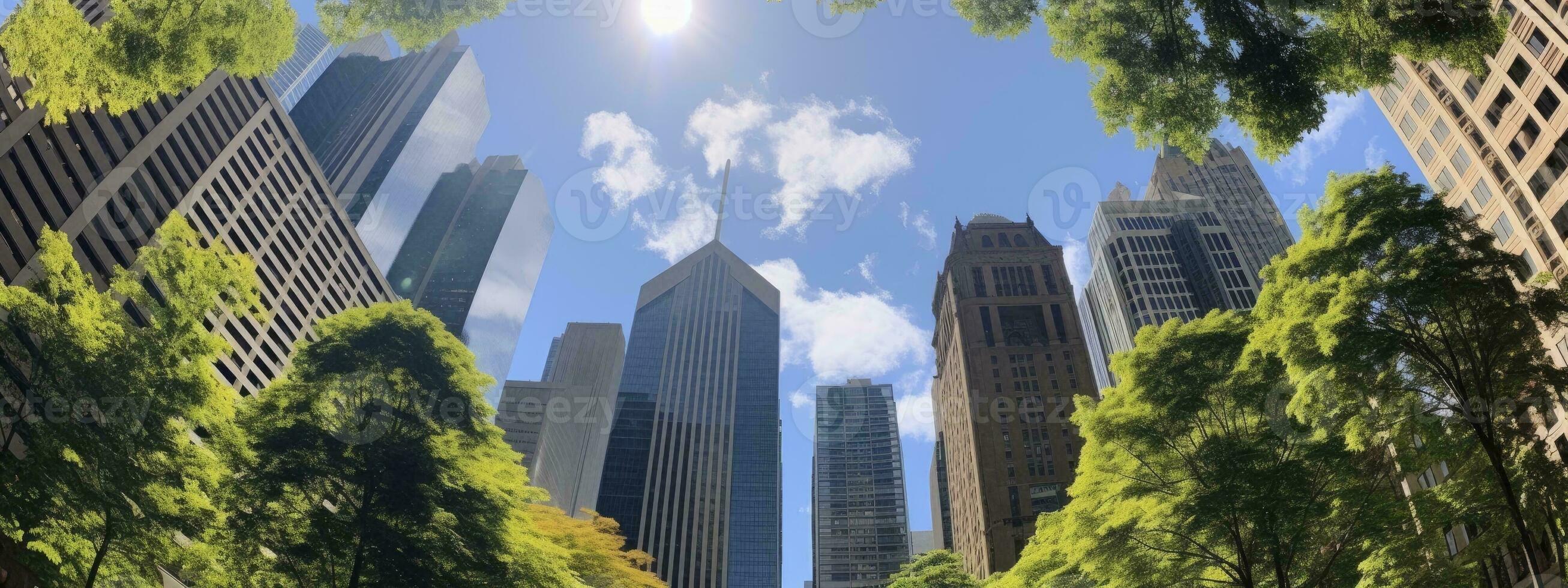 Central Business District, Office building low angle photography, generative ai photo