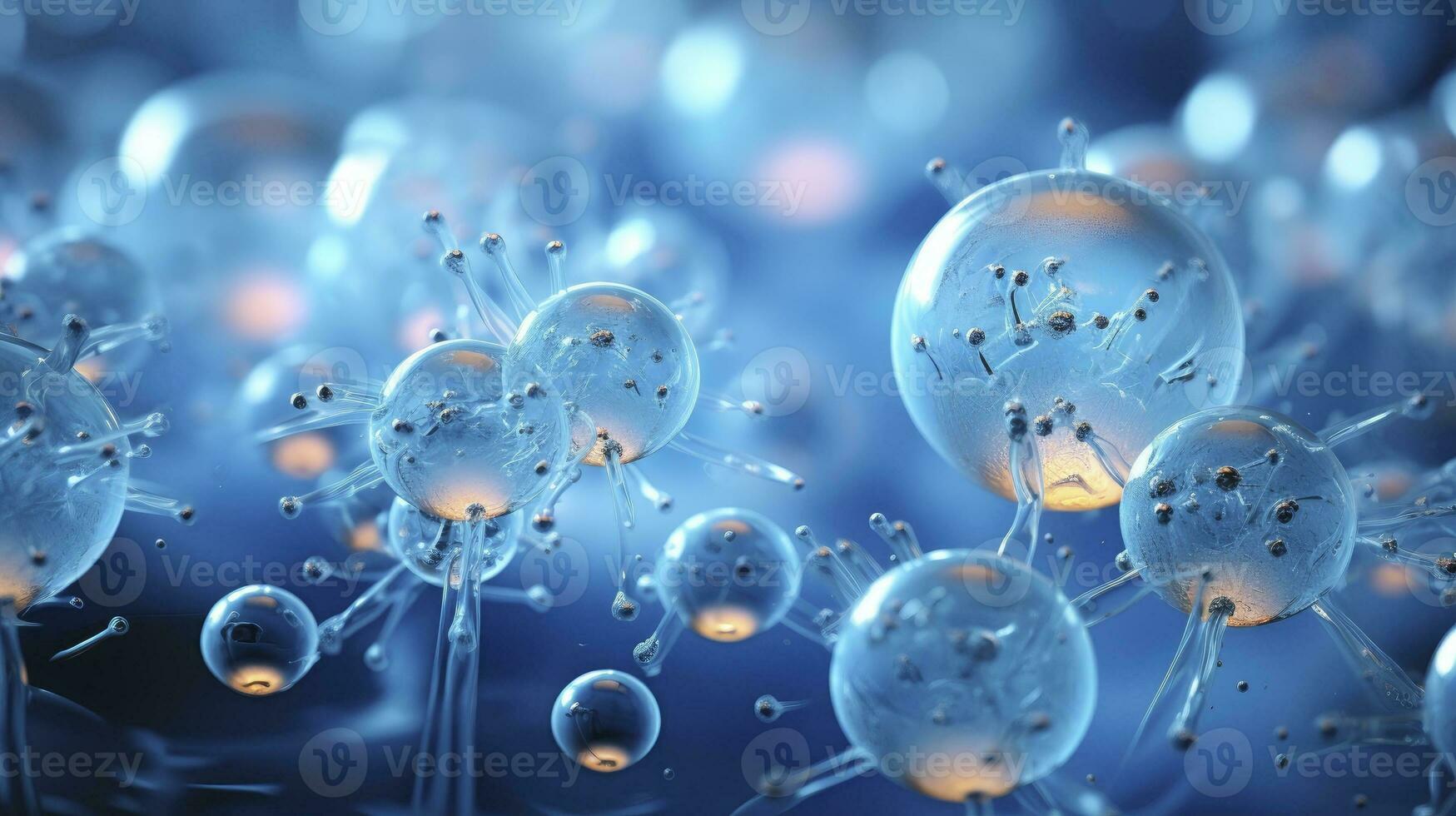 Molecular structure blue cells background fresh style, Generative AI photo
