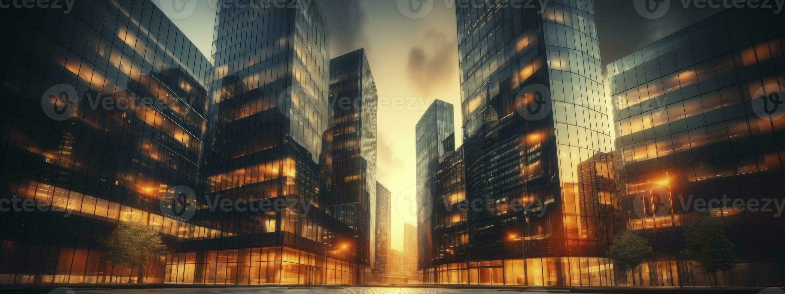 Central Business District, Office building low angle photography, generative ai photo