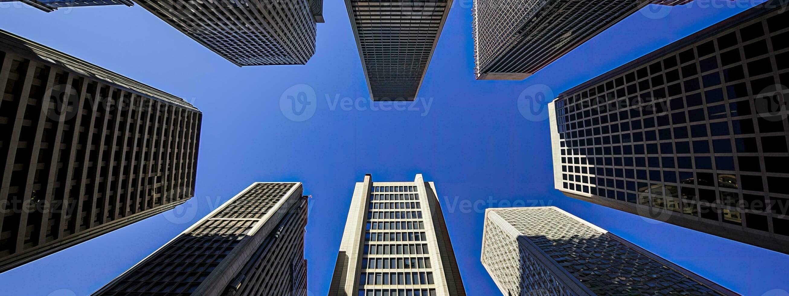 central negocio distrito, oficina edificio bajo ángulo fotografía, generativo ai foto