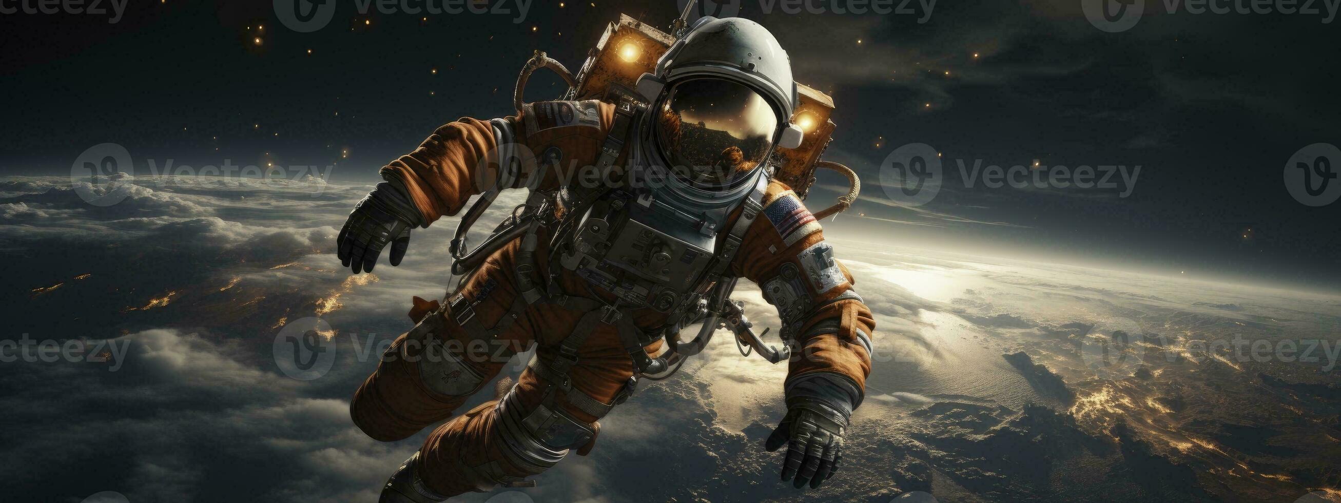 Astronauts in the space over planet earth, Generative AI photo