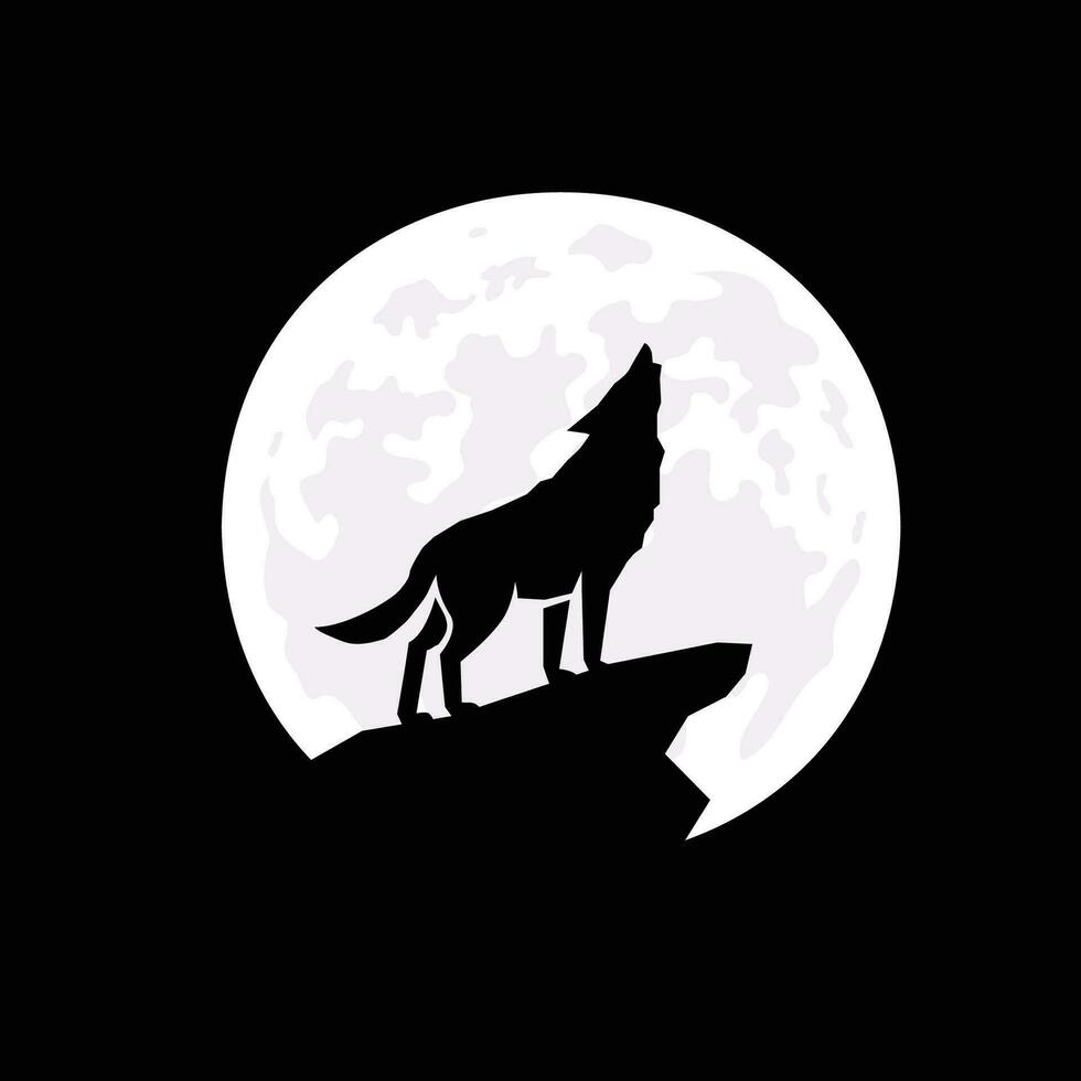 Full Moon with Howling Wolf Silhouette vector