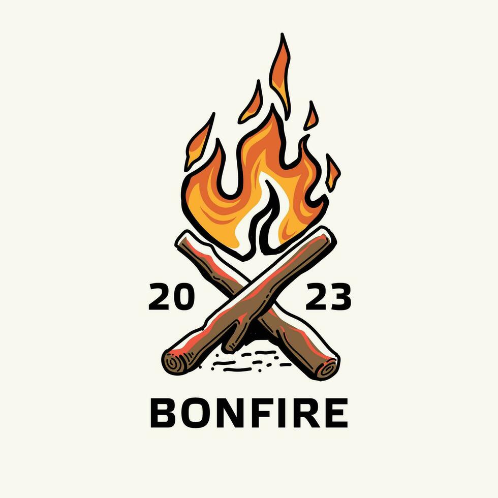 Burning campfire or bonfire on wooden logs isolated on white background vector