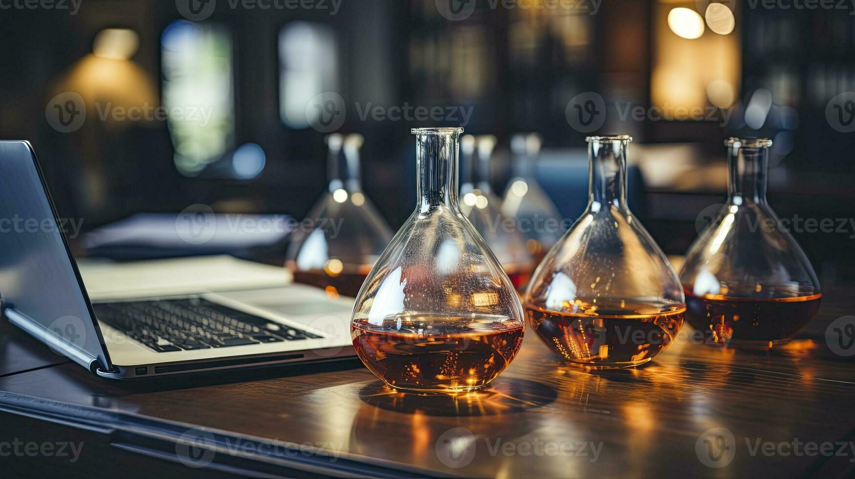 Science Supplies and researcher at laboratory, Generative AI photo