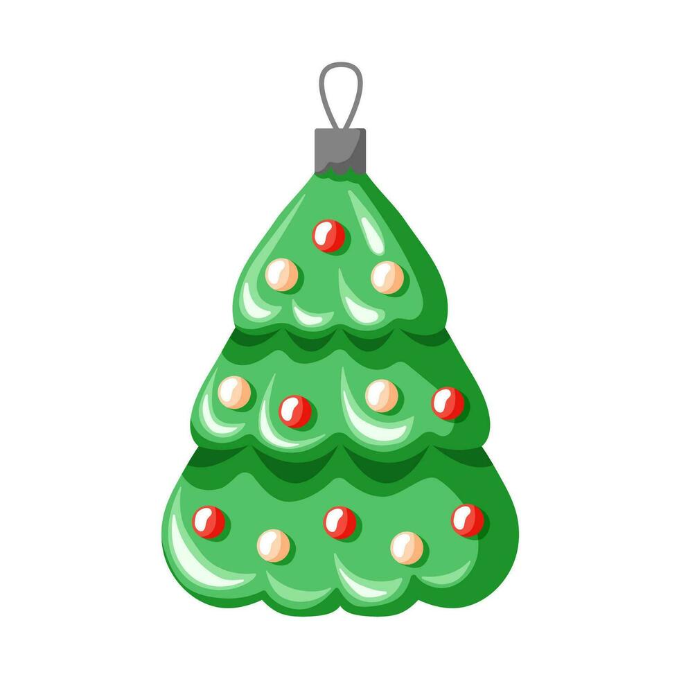 Navidad árbol decoración en un forma de árbol. dibujos animados estilo. nuevo año juguete en retro estilo. vector ilustración aislado en un blanco antecedentes.