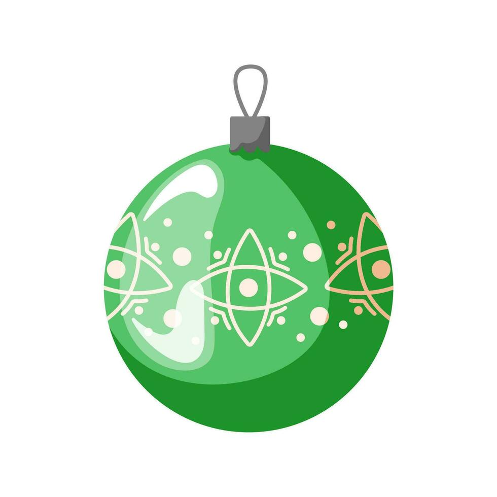 verde Navidad árbol decoración pelota en dibujos animados estilo. brillante y hermosa nuevo año juguete. vector ilustración aislado en un blanco antecedentes.