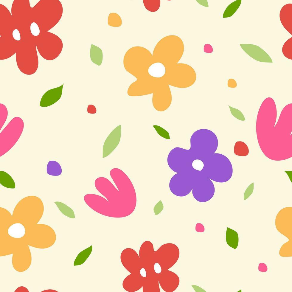 colorful pattern with flowers and leaves, seamless pattern with hand drawn, retro background, colorful blossom, beautiful decorative paper, fabric, wallpape, wrapping, vector illustration