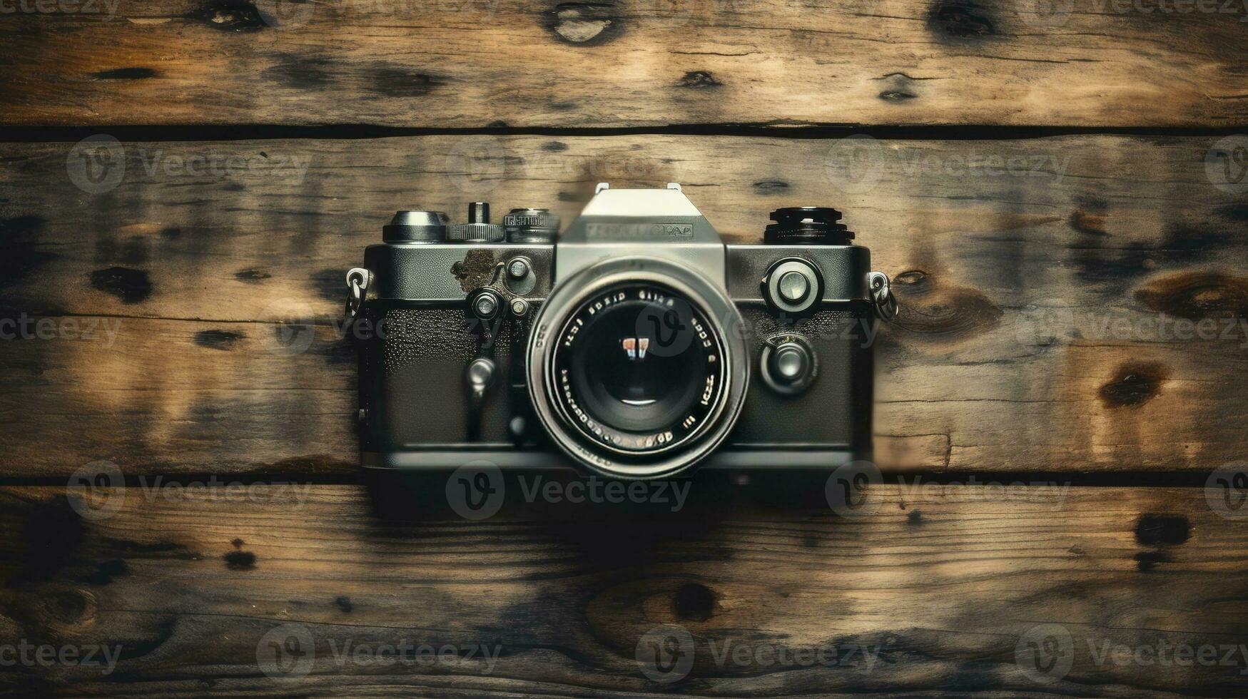 film camera with nature background, copy space, Generative AI photo