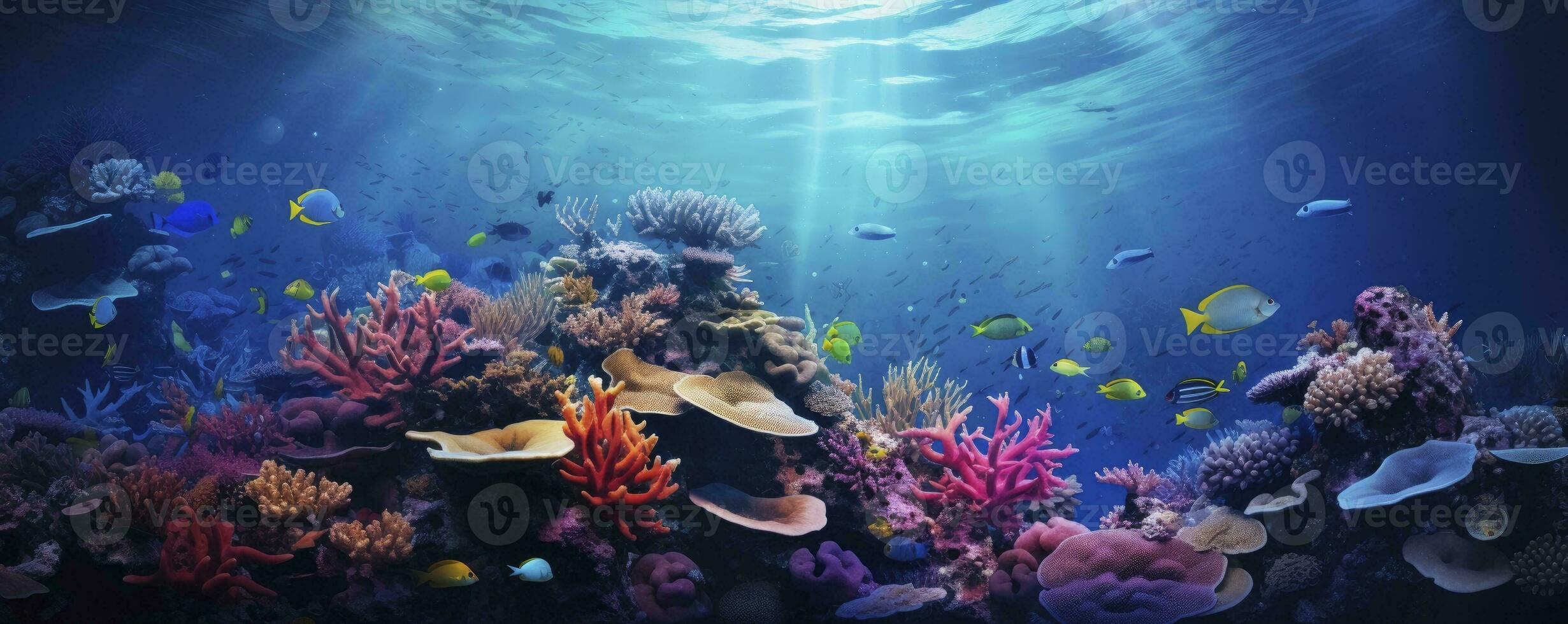 beautiful underwater scenery with various types of fish and coral reefs, Generative AI photo