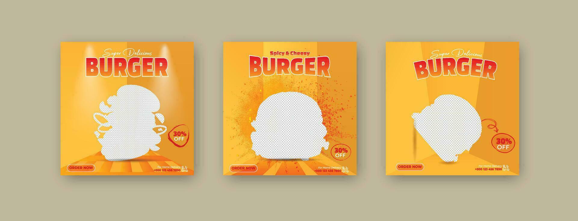 Burger social media post template.Fast food social media template for restaurant.Burger Banner sale for social media post template With Modern Concept and Bundle Set. vector