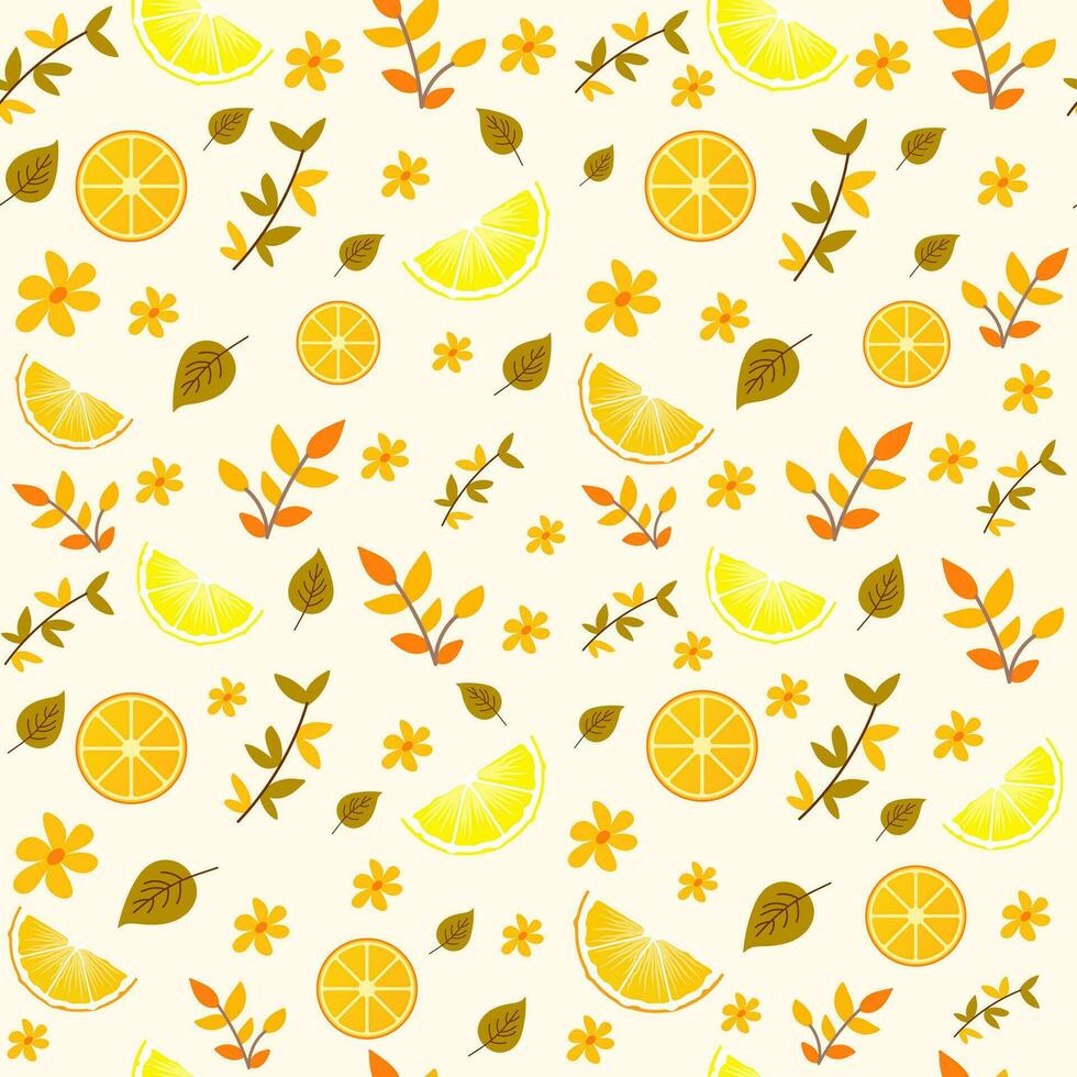 Summer pattern flower with leaves and fruits concept.seamless pattern for fabric, design for wallpaper. vector