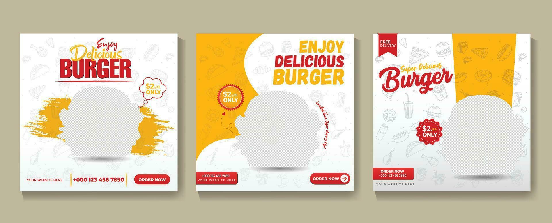 Burger social media post template.Fast food social media template for restaurant.Burger Banner sale for social media post template With Modern Concept and Bundle Set. vector