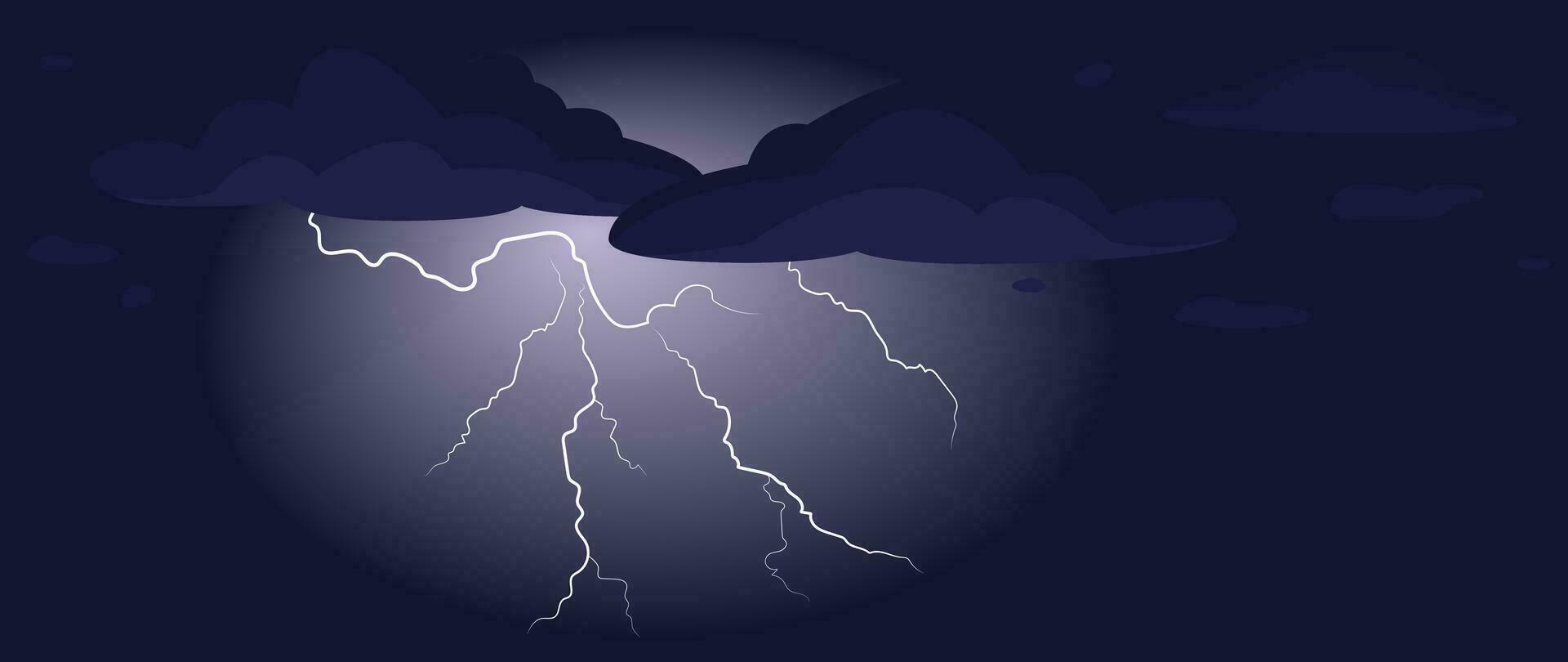 Background of sky, lightning and clouds. Vector illustration for cover, banner, poster, web and packaging.