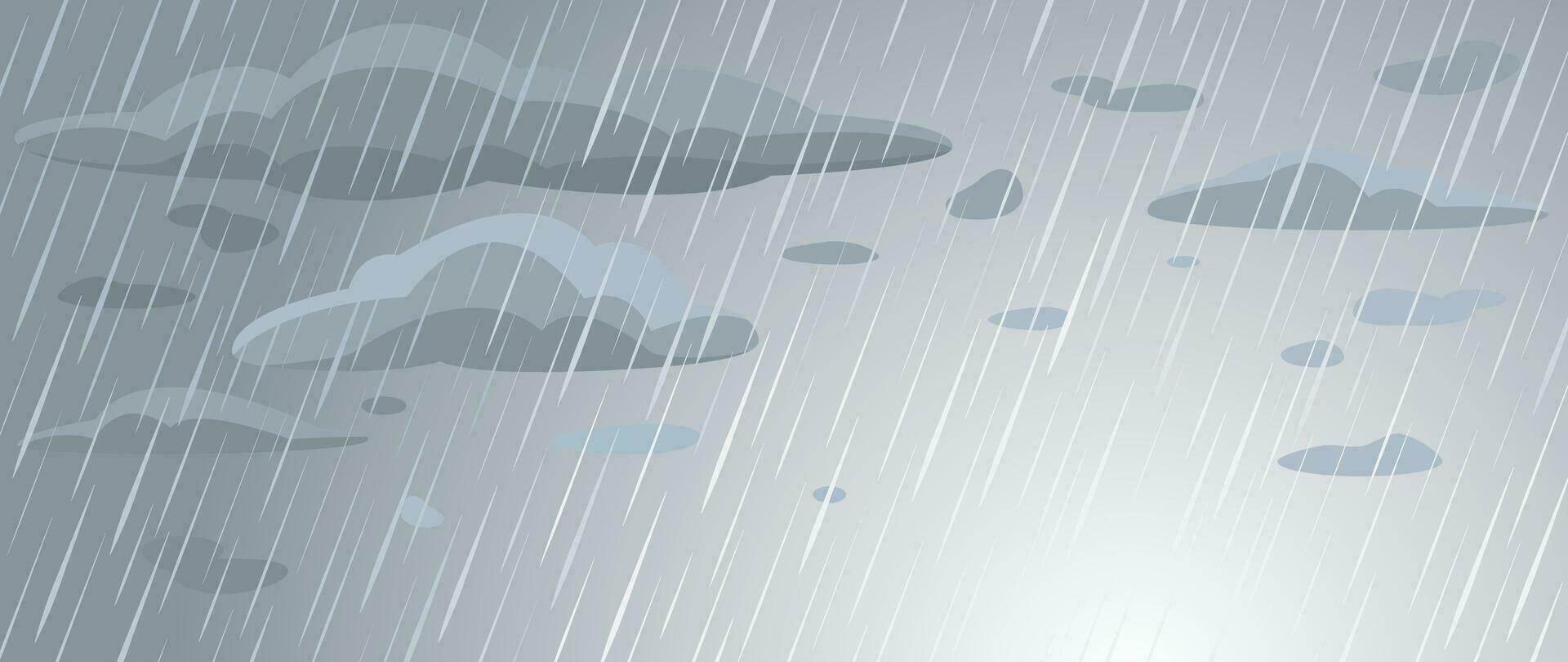 cielo fondo, lluvia y nubes vector ilustración para cubrir, bandera, póster, web y embalaje.