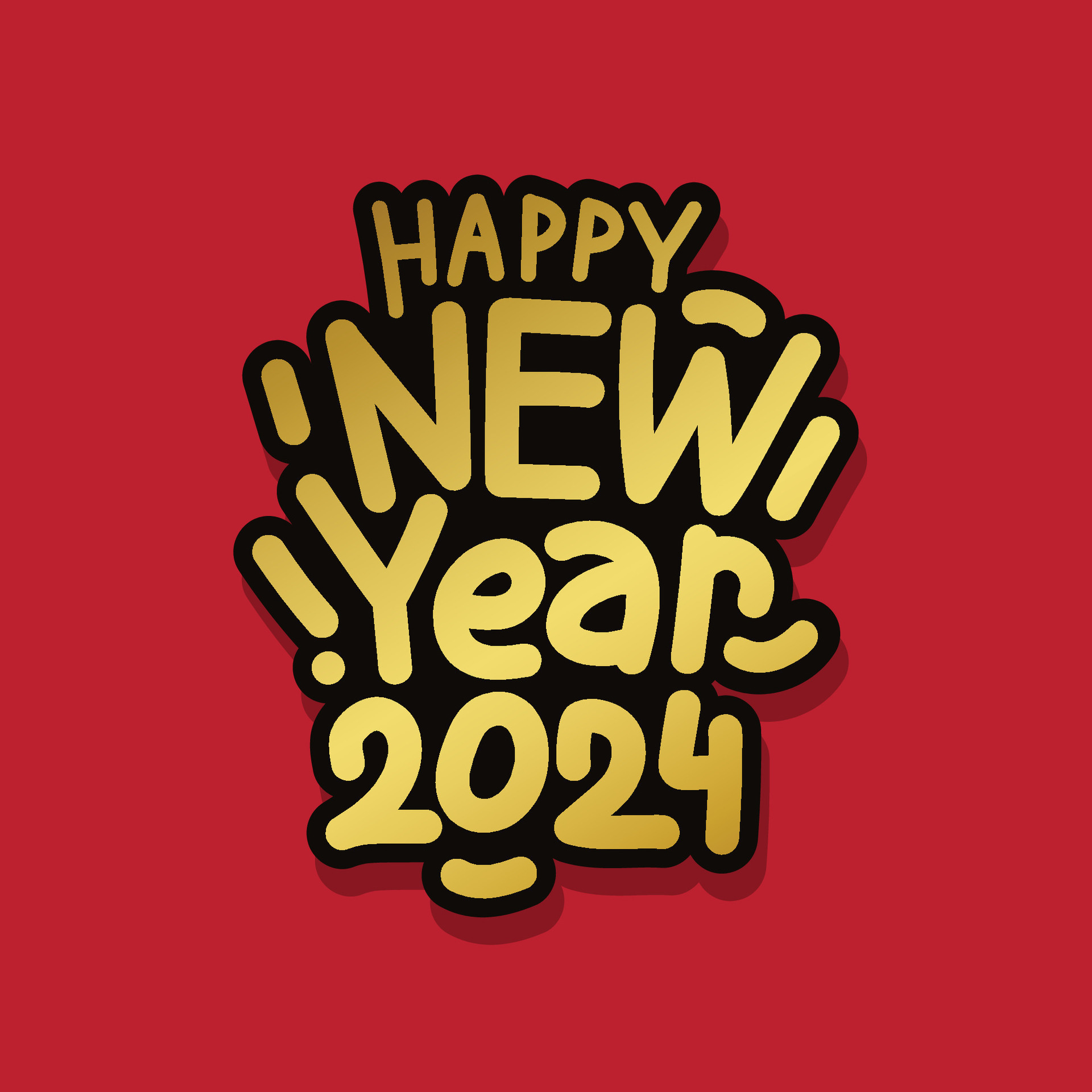 Happy New Year 2024 Golden Color Elegant Lettering Logo To Celebrate