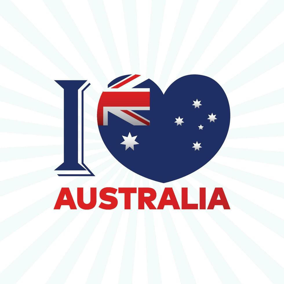 I love Australia vector typography illustration for celebrating Australia day on 26 January. Happy Australia day vector typography illustration with an Australia flag on heart shape.