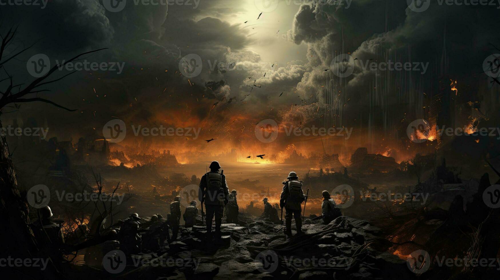 Nuclear war, collage style, Generative AI photo