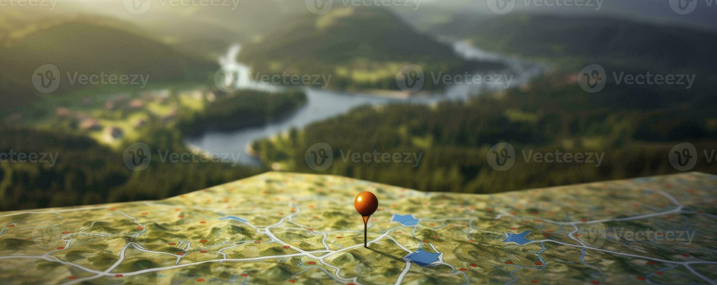 Find your way. Location marking with a pin on a map with routes. Adventure, discovery, navigation, communication, logistics, geography, transport and travel theme concept background, Generative AI photo