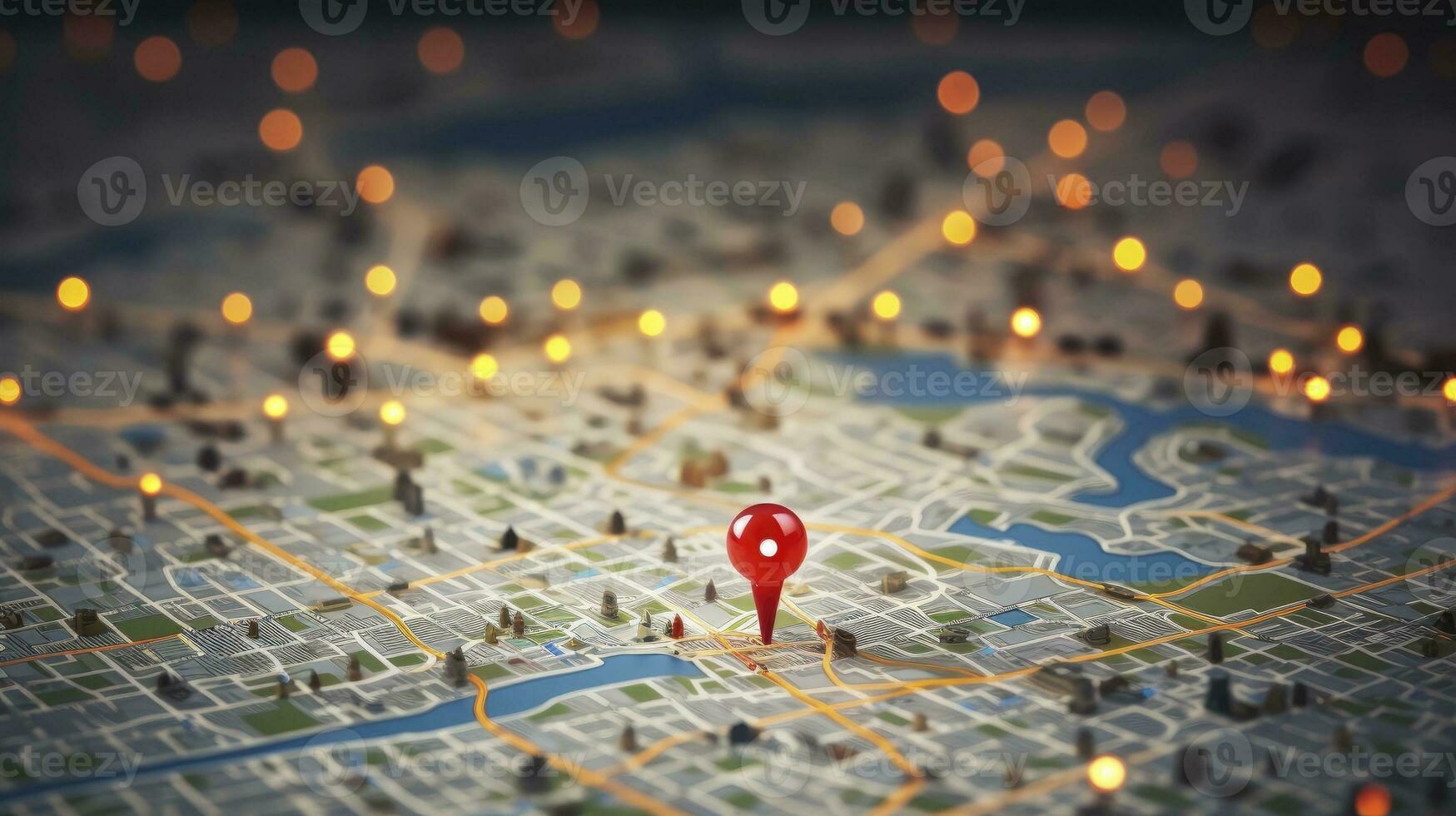 Find your way. Location marking with a pin on a map with routes. Adventure, discovery, navigation, communication, logistics, geography, transport and travel theme concept background, Generative AI photo