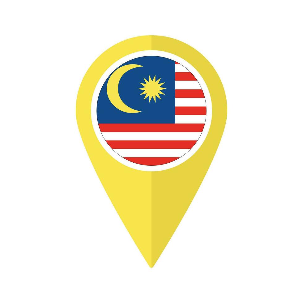 Flag of Malaysia flag on map pinpoint icon isolated yellow color vector