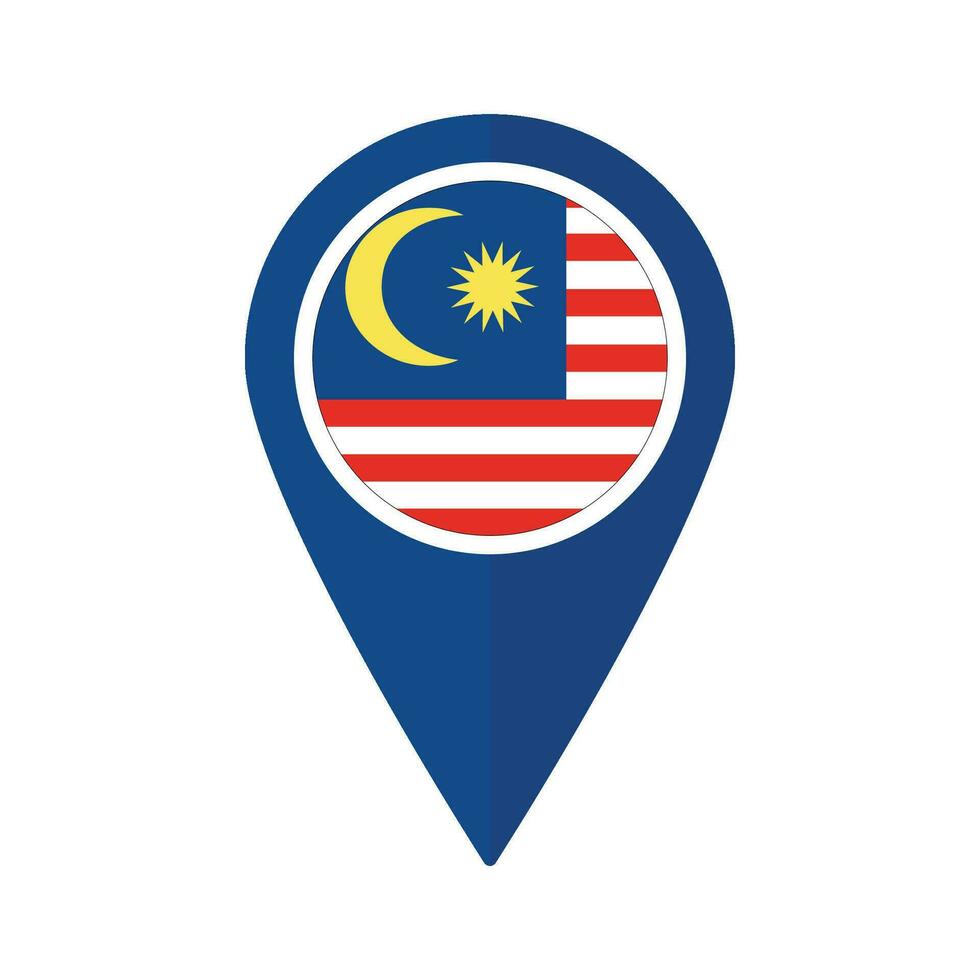 bandera de Malasia bandera en mapa determinar con precisión icono aislado azul color vector