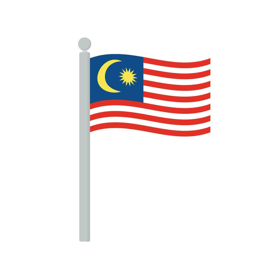bandera de Malasia en asta de bandera aislado vector