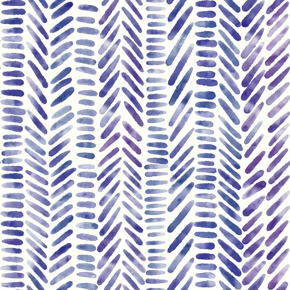 Watercolor geometric seamless pattern with blue strokes. Diagonal and horizontal lines on white background vector