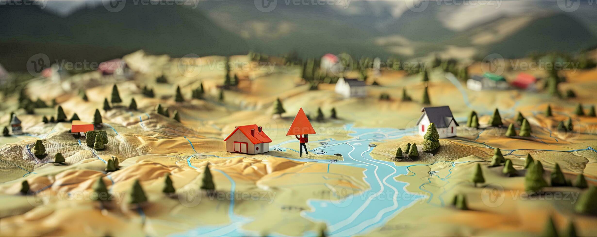 Find your way. Location marking with a pin on a map with routes. Adventure, discovery, navigation, communication, logistics, geography, transport and travel theme concept background, Generative AI photo