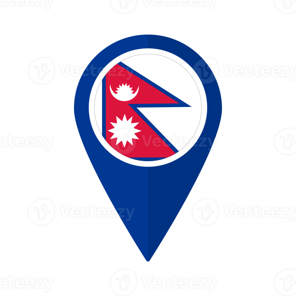 Flag of Nepal flag on map pinpoint icon isolated blue color png