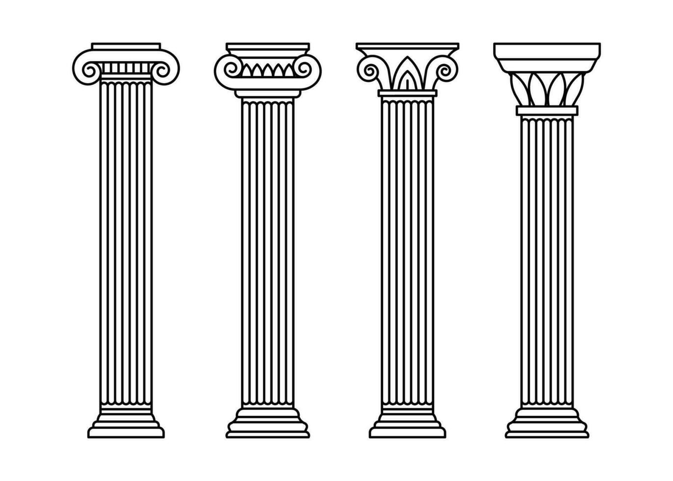 Classic carved architectural pillars line art vector