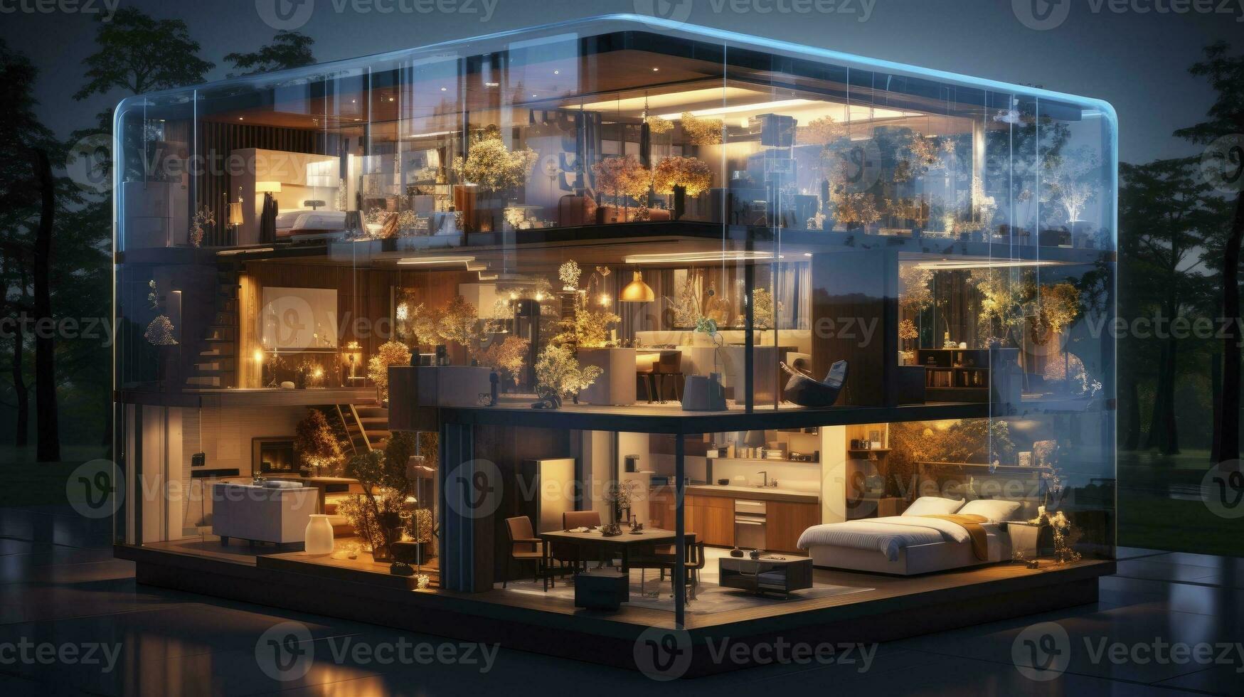 Interior home with ai IoT digital, Generative AI photo
