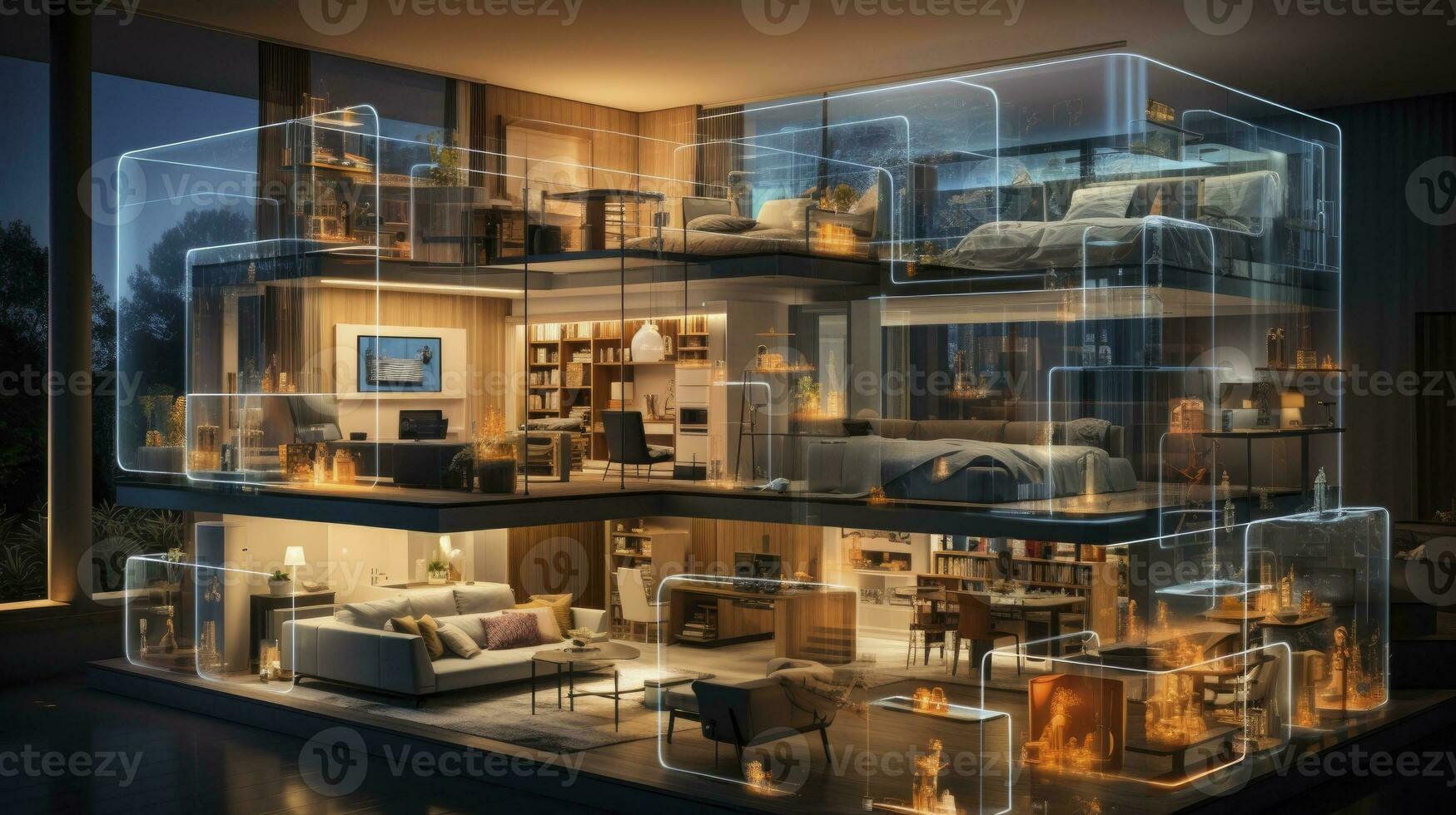 Interior home with ai IoT digital, Generative AI photo